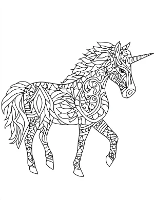 Mandala Unicorn with Intricate Mandala Patterns and Swirls Coloring Page