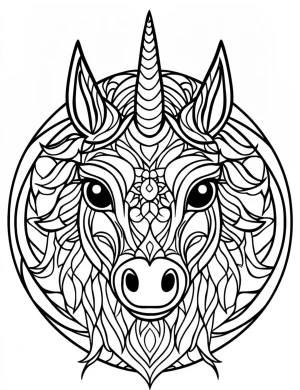 Mandala Unicorn with Intricate Patterns and Designs Coloring Page