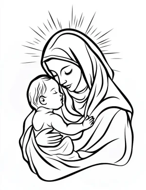 Mary Holding Baby Jesus Christmas Coloring Page by Mindset Flow