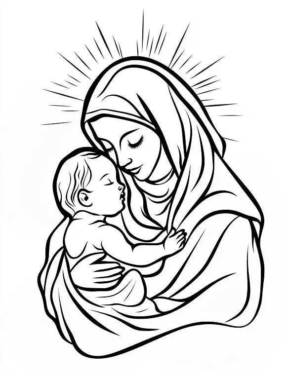 Mary Holding Baby Jesus Christmas Coloring Page by Mindset Flow