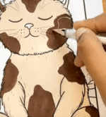 Meditating Cat with Books and Flowers Coloring Page How To Video