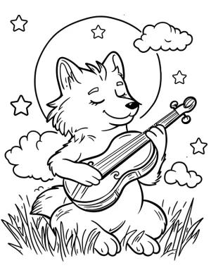 Melodic Wolf Playing Violin Coloring Page by Mindset Flow