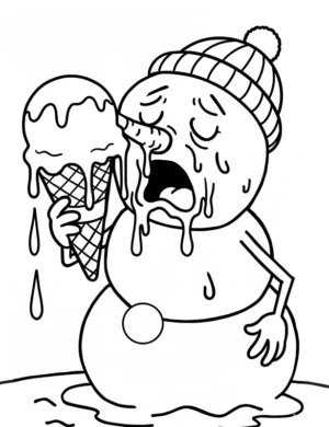 Melting Snowman Holding Ice Cream Cone Coloring Page By Mindset Flow