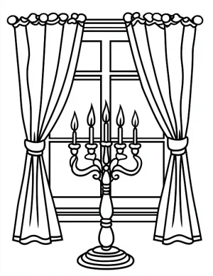 Menorah by Window Curtains Coloring Page by Mindset Flow