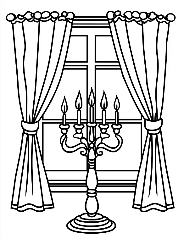 Menorah by Window Curtains Coloring Page by Mindset Flow Menorah by Window Curtains Coloring Page by Mindset Flow