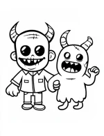 Mischievous Monster Pair Halloween Coloring Page by Mindset Flow