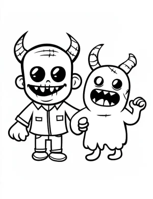 Mischievous Monster Pair Halloween Coloring Page by Mindset Flow