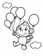 Monkey Flying with Balloons in the Sky Coloring Page by Mindset Flow
