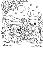 Monkeys and Kinkajou Chef Coloring Page By Mindset Flow