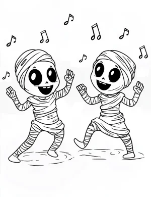 Monster Mash Dance Party Dancing Mummies Coloring Page by Mindset Flow
