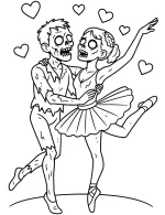 Monster Mash Dance Party Zombie Couple Dancing Ballet Coloring Page by Mindset Flow