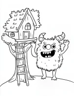Monster and Haunted Treehouse Coloring Page by Mindset Flow