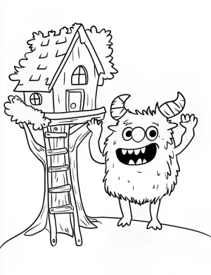 Monster and Haunted Treehouse Coloring Page by Mindset Flow