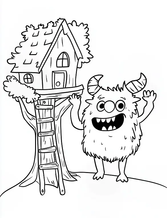 Monster and Haunted Treehouse Coloring Page by Mindset Flow Monster and Haunted Treehouse Coloring Page by Mindset Flow