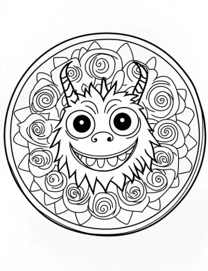 Monster with Flowers Mandala Halloween Coloring Page by Mindset Flow