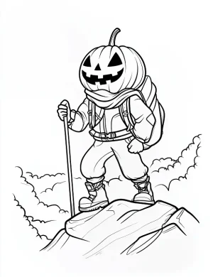 Mountain Climber Pumpkin Headed Man Coloring Page by Mindset Flow