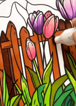 Mountain View With Tulips And Fence Adult Coloring Page How to Video