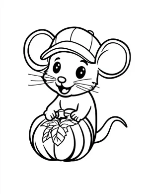 Mouse Holding Pumpkin with Leaves Fall Halloween Coloring Page by Mindset Flow