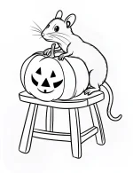 Mouse with Pumpkin on Stool Halloween Coloring Page by Mindset Flow