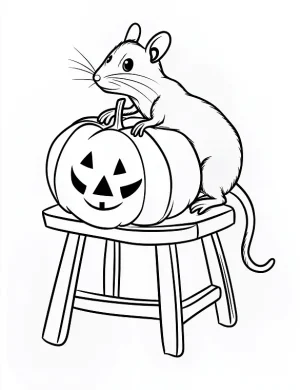 Mouse with Pumpkin on Stool Halloween Coloring Page by Mindset Flow