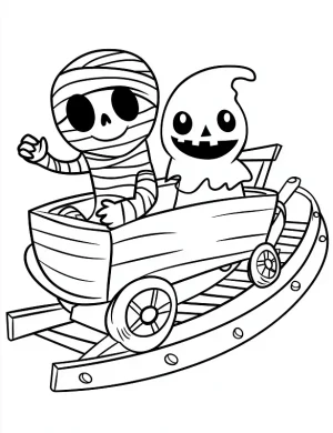 Mummy And Ghost On A Roller Coaster Coloring Page by Mindset Flow