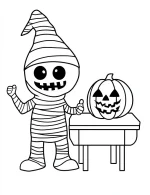 Mummy And a Pumpkin On a Stool Coloring Page by Mindset Flow
