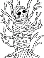 Mummy Tangled in Tree Branches Halloween Coloring Page by Mindset Flow
