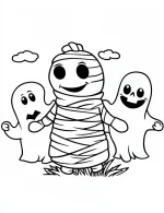 Mummy's Halloween Parade with Pumpkin Coloring Page by Mindset Flow