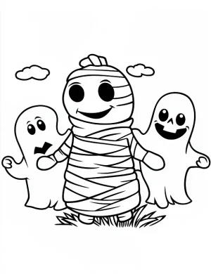 Mummy's Halloween Parade with Pumpkin Coloring Page by Mindset Flow