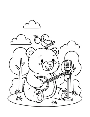 Musical Bear Playing Mini Banjo Coloring Page By Mindset Flow