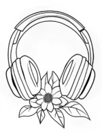 Musical Headphones with Blossom Flower Coloring Page By Mindset Flow