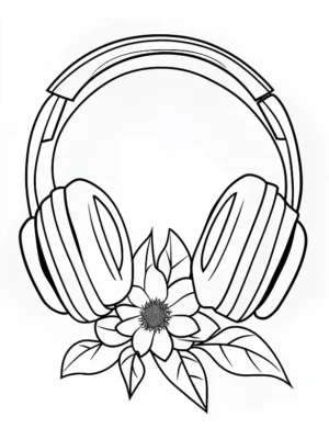 Musical Headphones with Blossom Flower Coloring Page By Mindset Flow