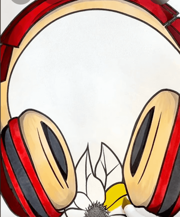 Musical Headphones with Blossom Flower Coloring Page-HowToVideo