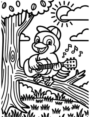 Musical Woodpecker Playing Guitar Coloring Page By Mindset Flow