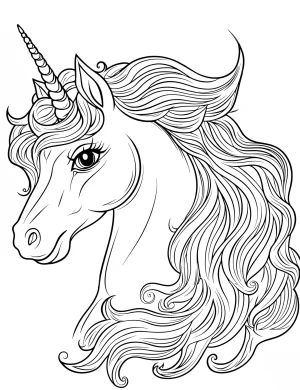 Mystical Unicorn with Flowing Wispy Mane Coloring Page