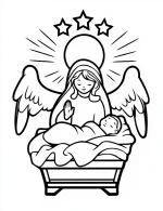 Nativity Christmas Scene with Angel and Baby Jesus Coloring Page By Mindset Flow