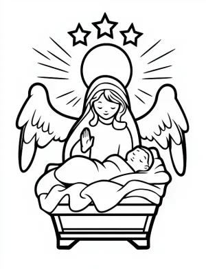 Nativity Christmas Scene with Angel and Baby Jesus Coloring Page By Mindset Flow