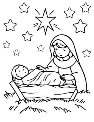 Nativity Scene Baby Jesus Coloring Page for Christmas By Mindset Flow
