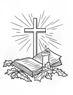 Open Bible with Cross and Candle Christmas Coloring Page by Mindset Flow