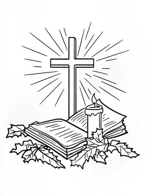 Open Bible with Cross and Candle Christmas Coloring Page by Mindset Flow
