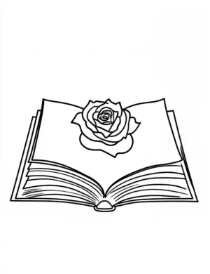 Open Book With Rose On Page Flower Coloring Page By Mindset Flow