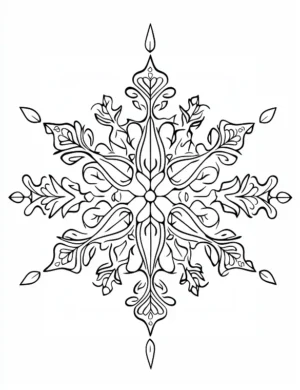 Ornate Snowflake Mandala With Leafy Details Coloring Page by Mindset Flow