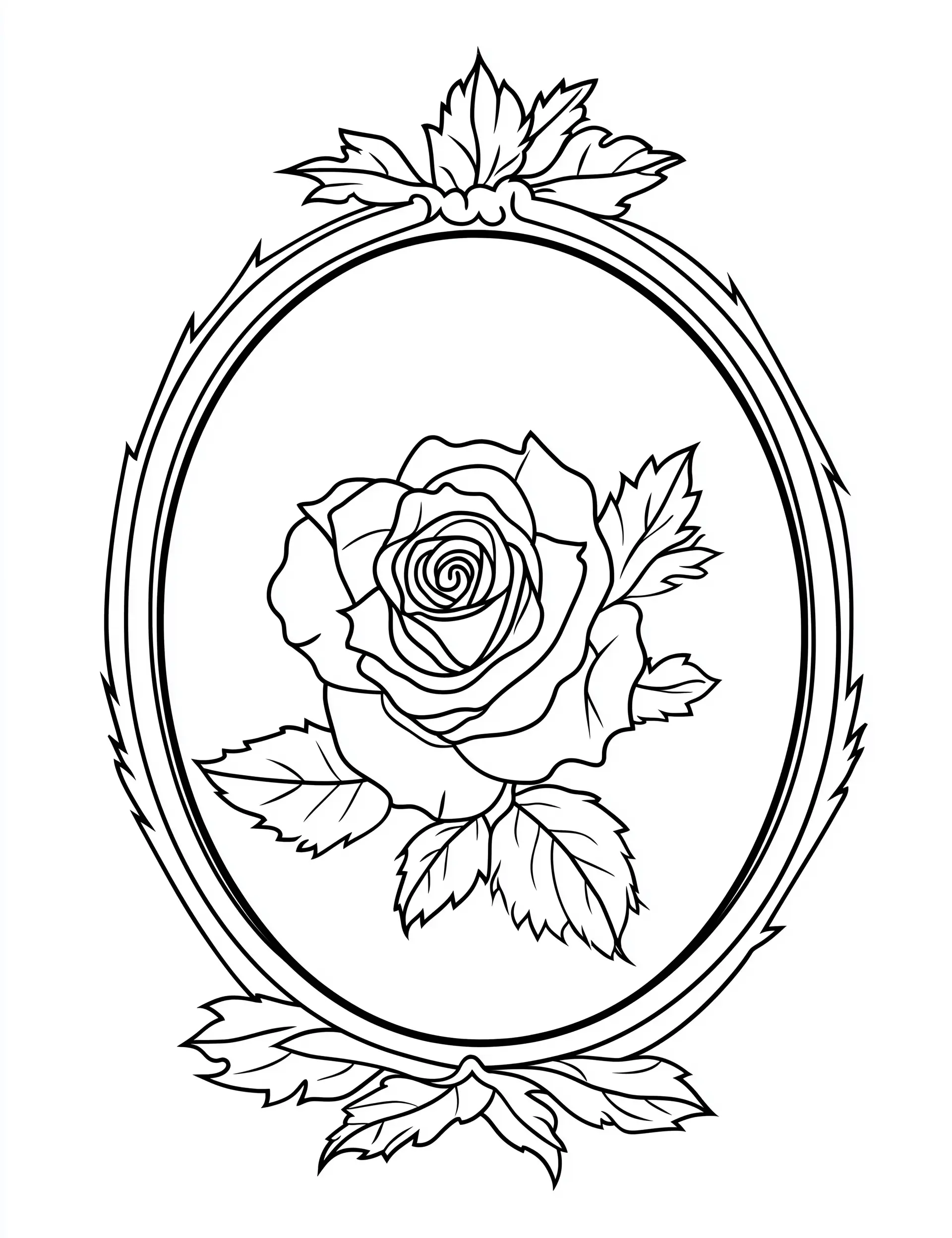 Oval Floral Frame with Rose Flower Coloring Page