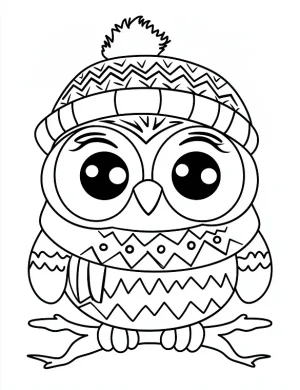 Owl Mandala With Knitted Winter Hat And Scarf Coloring Page by Mindset Flow