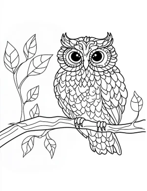 Owl Perched On A Tree Branch Coloring Page by Mindset Flow