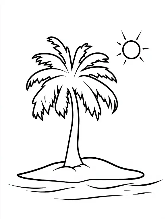 Palm Tree On Island With Sun Adult Coloring Page By Mindset Flow