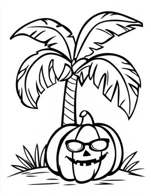 Palm Tree and Sunglasses Pumpkin Halloween Coloring Page By Mindset Flow