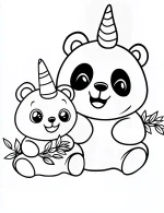 Panda Unicorn Duo Holding Bamboo Leaves Coloring Page