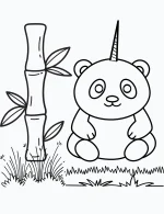 Panda Unicorn Sitting Beside Bamboo Coloring Page