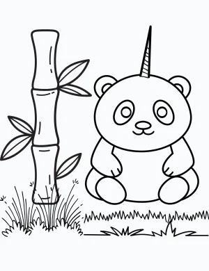 Panda Unicorn Sitting Beside Bamboo Coloring Page